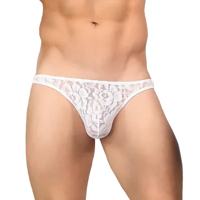 Male Power Stretch Lace Bong Thong White S M
