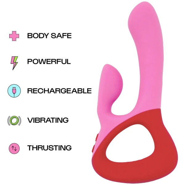 Unbound Clutch Rechargeable Waterproof Silicone Dual Stimulation Vibrator - Poppy & Cerise
