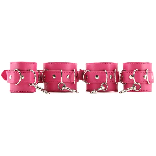Leather Hand And Legcuffs - Pink