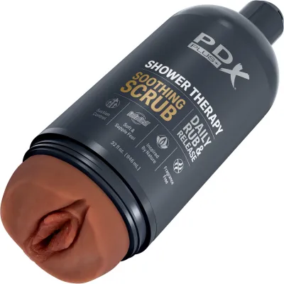 PDX Plus Shower Therapy Soothing Scrub Discreet Penis Stroker By Pipedream Chocolate