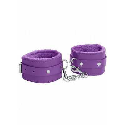 Ouch Plush Leather Hand Cuffs Purple One Size