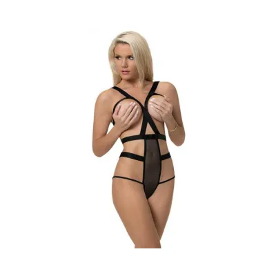 Magic Silk Forever Mesh Cupless Crotchless Strappy Teddy Black S m