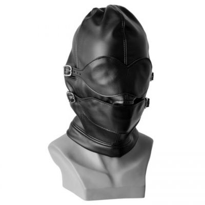 Bondage Gimp Hood With Detachable Mask Chin Strap Ball Gag