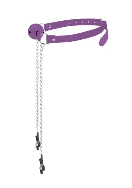 Ball Gag With Nipple Clamps Purple