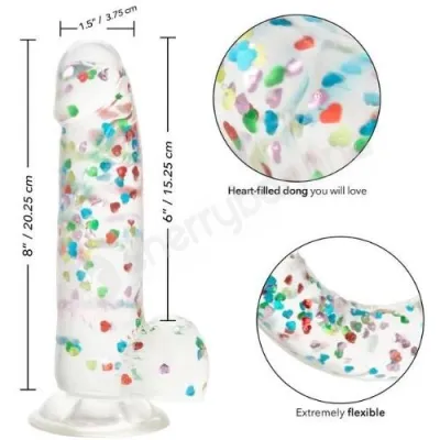 Naughty Bits I Love Dick Dildo Heart Filled Confetti Clear Dong
