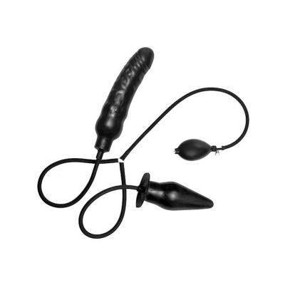 Deuce Double Penetration Inflatable Dildo And Anal Plug Black 8 5 Inch