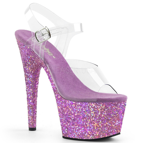 7 inches Heel, 2 3/4 inches PF Ankle Strap Sandal w/ Glitter Bottom — image 17 of 25