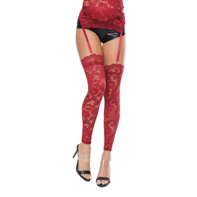 Deep Red Floral Lace Footless Stocking