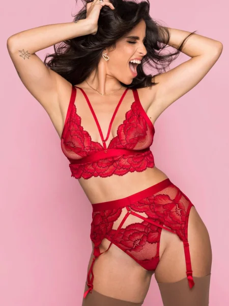 Lovehoney Tiger Lily Red Floral Lace Bra Set