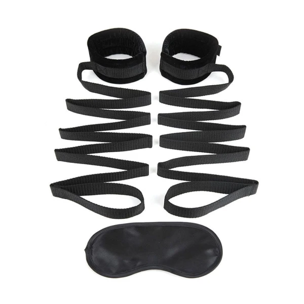 Lux Fetish Bondage Bed Strap 2-Piece Playful Restraint System with Satin Blindfold