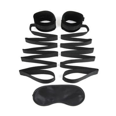 Lux Fetish Bondage Bed Strap 2 Piece Playful Restraint System with Satin Blindfold