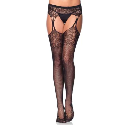 Iris Fishnet With Garter One Size Black