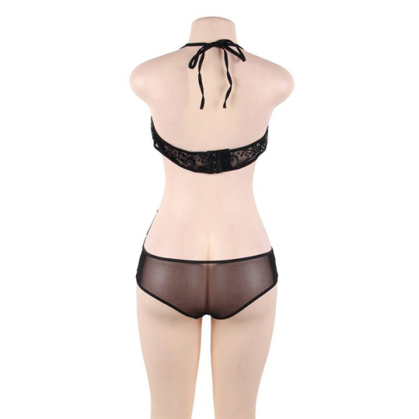 Bondara Flirt Island Dreams Black Lace Halter Teddy and Kimono — image 4 of 4