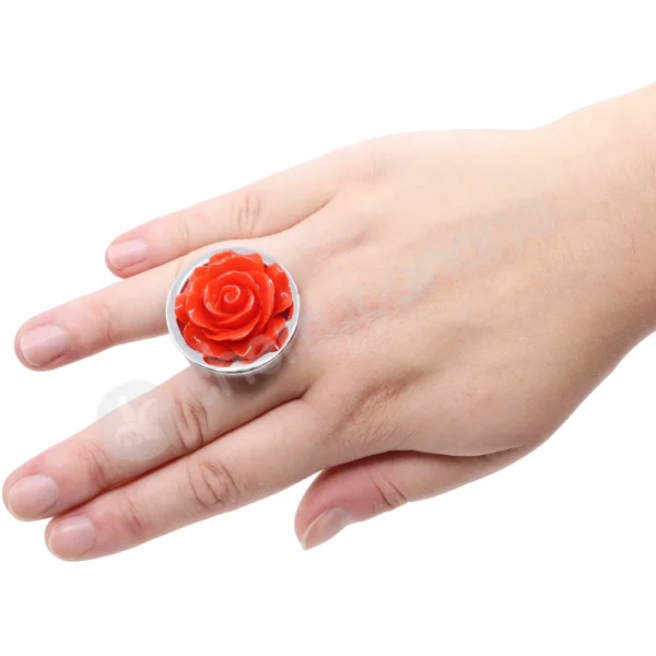 Hidden Treasures Silver & Red Rose 2.9" Butt Plug