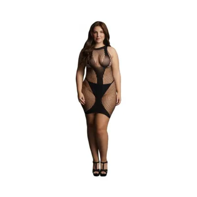 Shots Le Desir High neck Net Contrast Mini Dress Black Qs