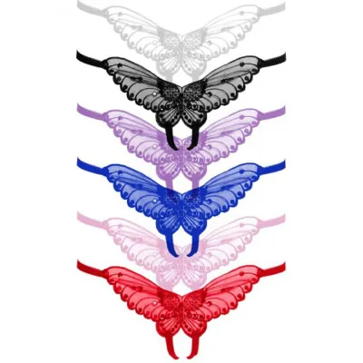 Butterfly Crotchless Panty With Pearl Accents Assorted Colors One Size