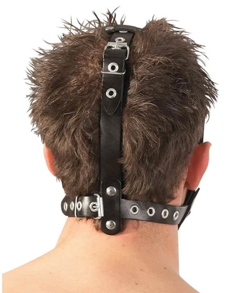 Leather Head Harness With Dildo - Black - 5.1 Inch
