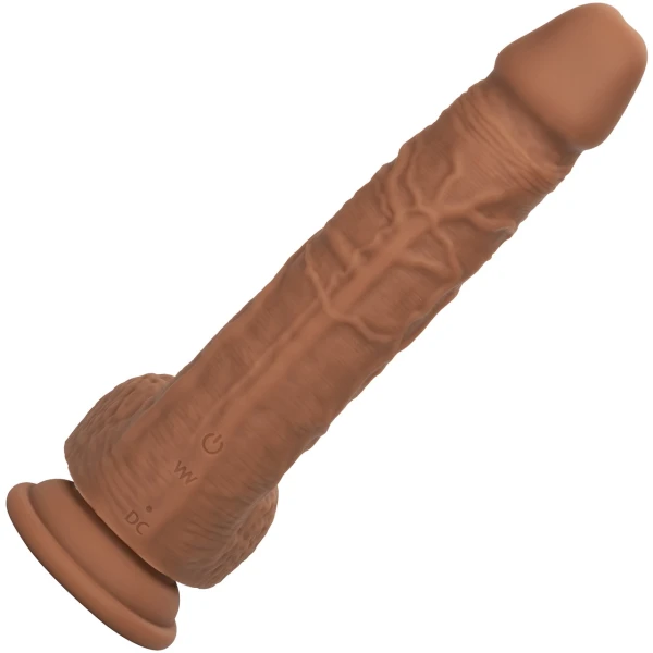 Squirting Fuck Stick 9" Vibrating Realistic Silicone Suction Cup Dildo By CalExotics - Caramel