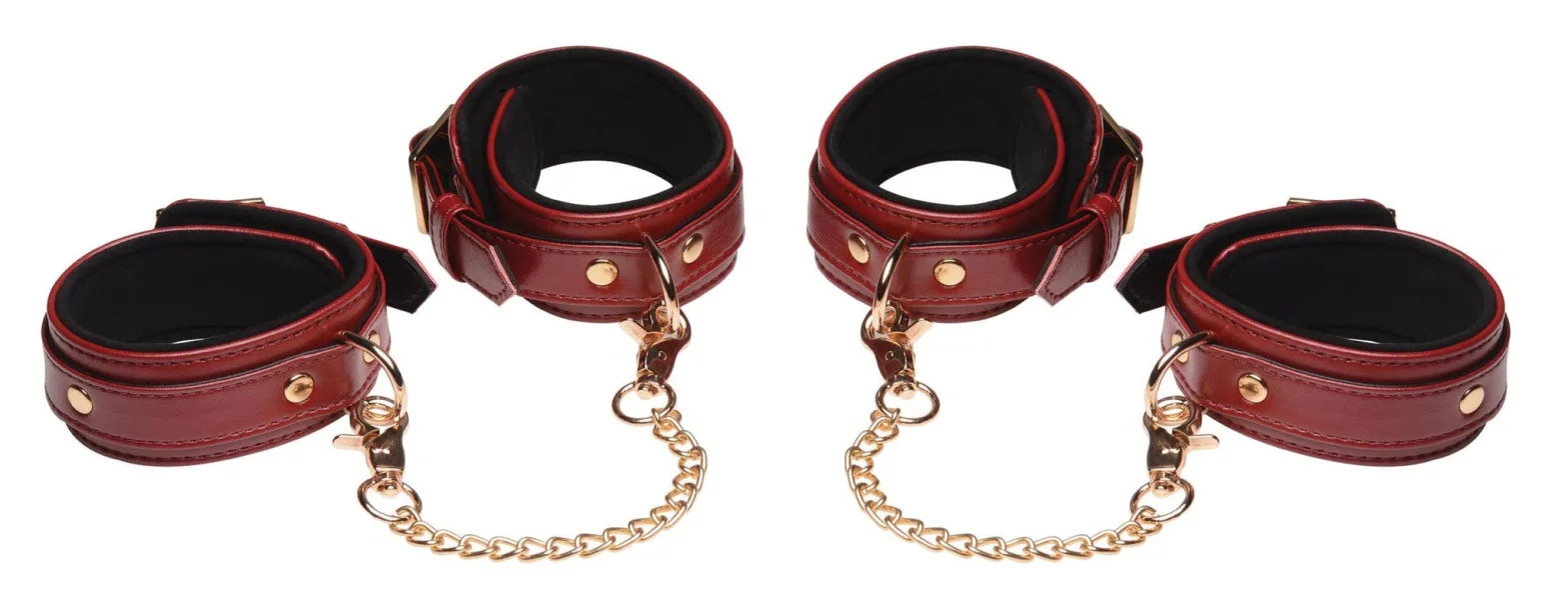 6 Piece Burgundy Bondage Set Burgundy Cuffs,  Collar and Leash