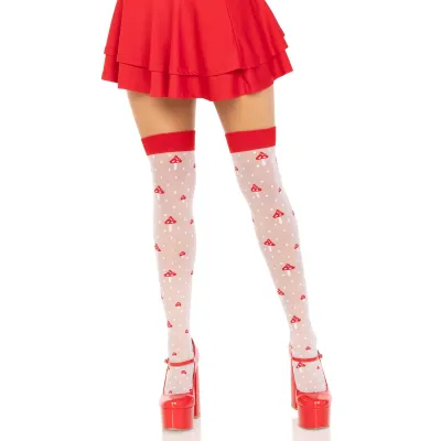Polka Dot Mushroom Thigh High One Size White red