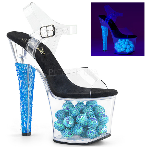 7 inches Heel, 3 1/4 inches PF Ankle Strap Sandal w/ UV Sequin Ball — image 5 of 8