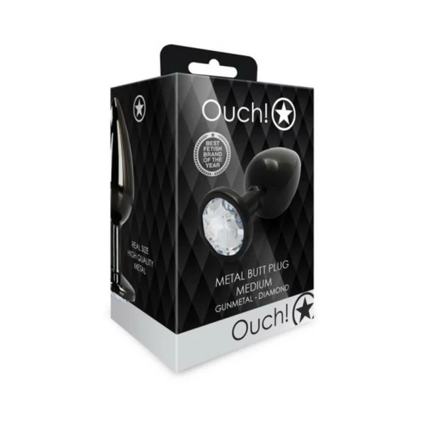 Butt Plugs: Shots Ouch! Round Gem Butt Plug Medium Gunmetal/diamond