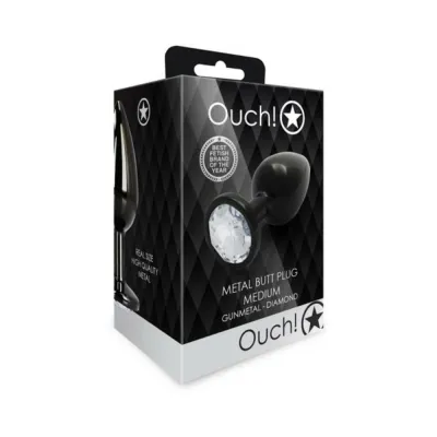 Butt Plugs Shots Ouch Round Gem Butt Plug Medium Gunmetal diamond