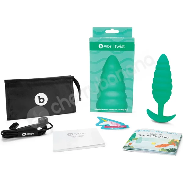 B-Vibe Zoe Ligon Collection Green Twist Ribbed Texture Vibrating Anal Plug
