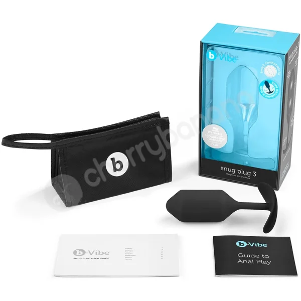 B-vibe Snug Plug 3 Black 5.1" Silicone Weighted Wearable Butt Plug
