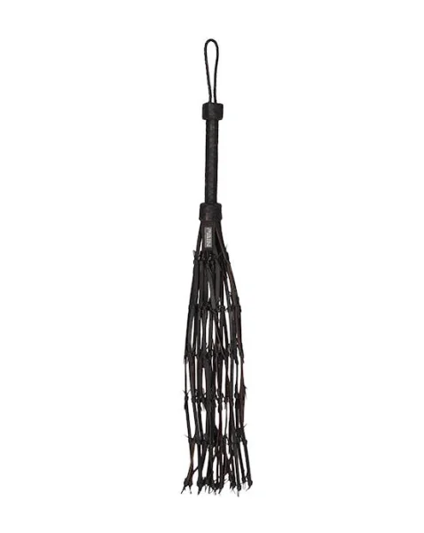 Saddle Leather With Barbed Wire Flogger  - Black - One Size