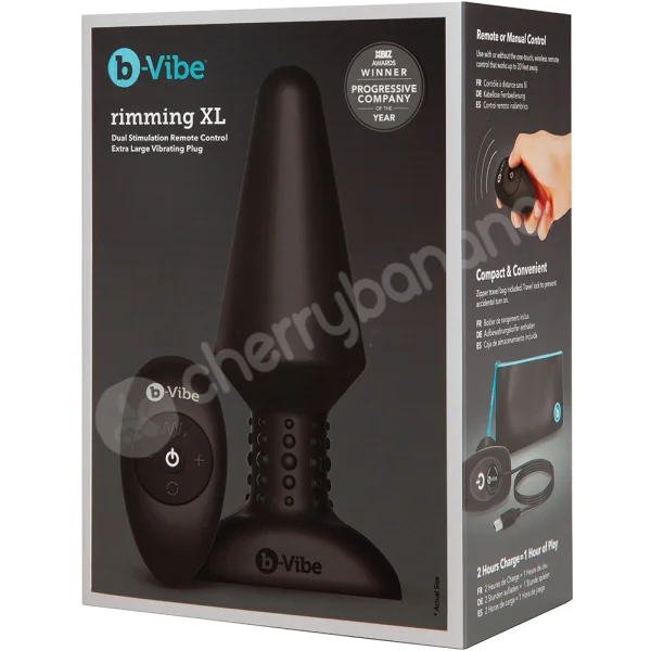 B-vibe Rimming Plug XL 6.6" Black Rotating Beads Rimming Sensation R/C Butt Plug