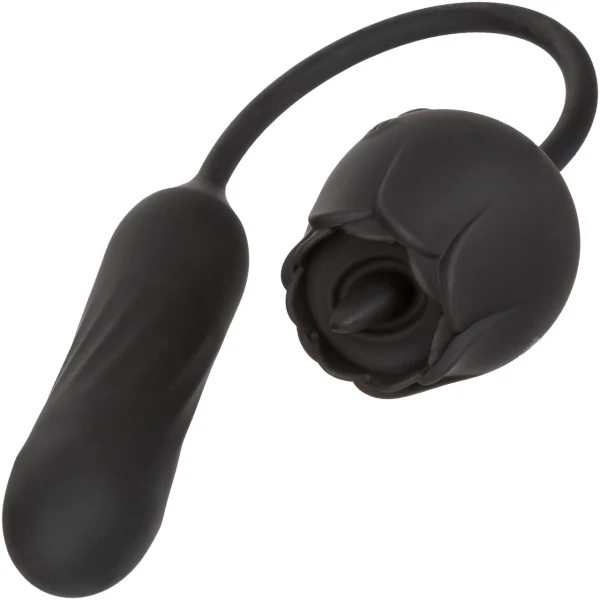 French Kiss Elite Lover Rotating Bullet Vibe & Flickering Tongue Clitoral Stimulator By CalExotics - Black