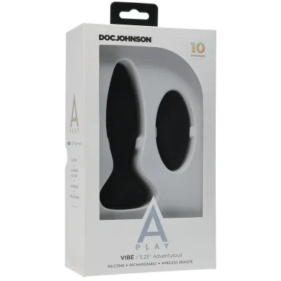 Doc Johnson A Play Adventurous Vibrating Silicone Black Anal Plug with Remote