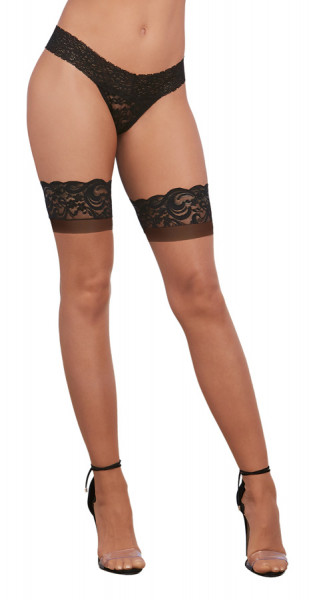 Dreamgirl One Size Nude/Black Cuban Heel Sheer Stay-Up Thigh High Stockings