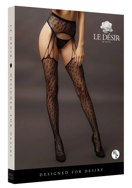 Le Désir Black Suspender Leopard Pantyhose