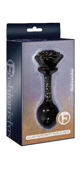 Fashionistas Rose Glass Butt Plug Large - Black — image 4 of 4