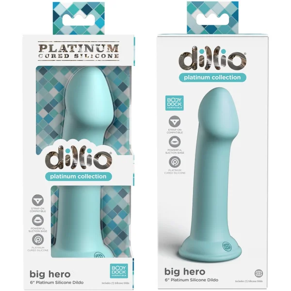 Dillio Platinum Big Hero Silicone 6" Suction Cup Dildo - Teal