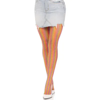 Rainbow Crochet Net Tights One Size Multicolor