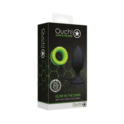 Ouch Glow In The Dark Silicone Anal Plug With Detachable Cockring Neon Green
