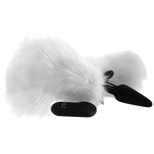 White Fox Tail Vibrating Anal Plug with Remote