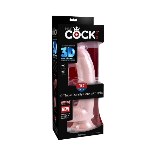 King Cock Triple Density 10 inches Fat Dildo with Balls Beige