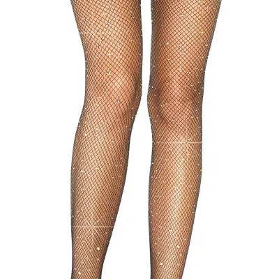 Casey Rhinestone Fishnet Suspender Pantyhose One Size Black