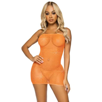 Rhinestone Fishnet Convertible Tube Dress One Size Orange