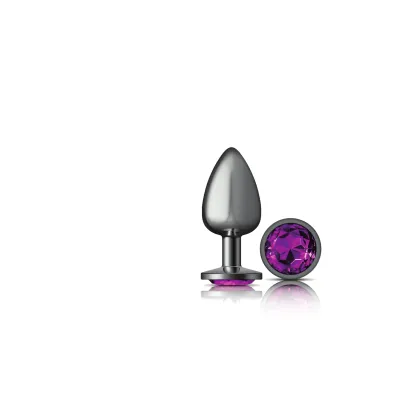 Cheeky Charms Gunmetal Metal Butt Plug Round Deep Purple Large