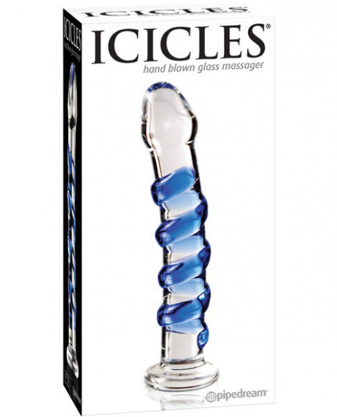 Pipedream Icicles No. 5 Blue Swirls - Hand Blown Glass Massager