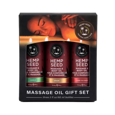 Hemp Seed Massage Oil Trio Gift Set Cuddle Cheek to Cheek Spoon 2 Oz