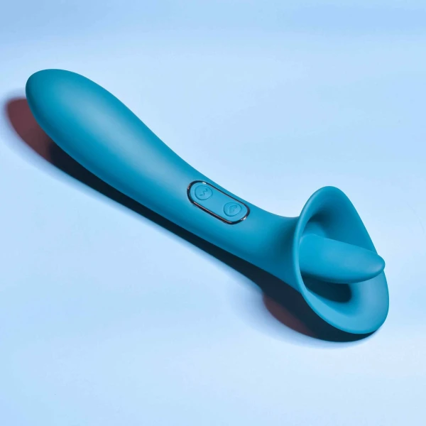 Playboy Pleasure True Indulgence Rechargeable Silicone Double Ended Tongue Stroking Vibrator - Teal