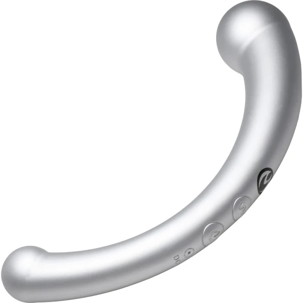 Master Series Vibra-Crescent Rechargeable Silicone Vibrating Dual Ended Dildo - Silver
