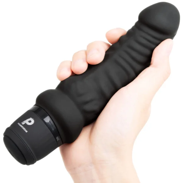 Powercocks Realistic Silicone Waterproof Rechargeable 6" Vibrator - Black
