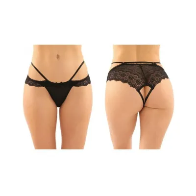 Posey Strappy Lace And Microfiber Crotchless Panty 6 pack L xl Black